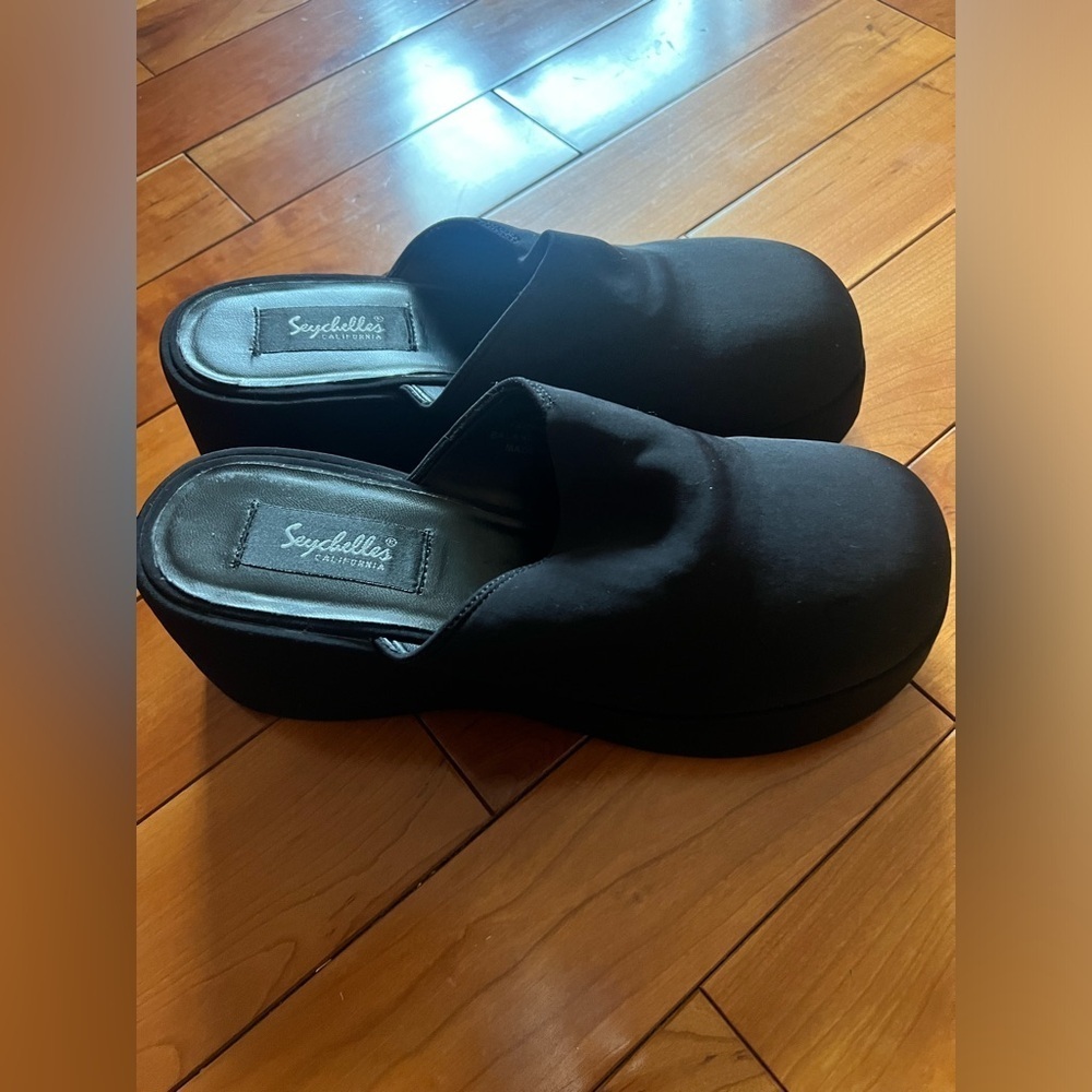 Seychelles 90s 2000s y2k chunky heel mule sandals shoes 9.5 black platform clogs